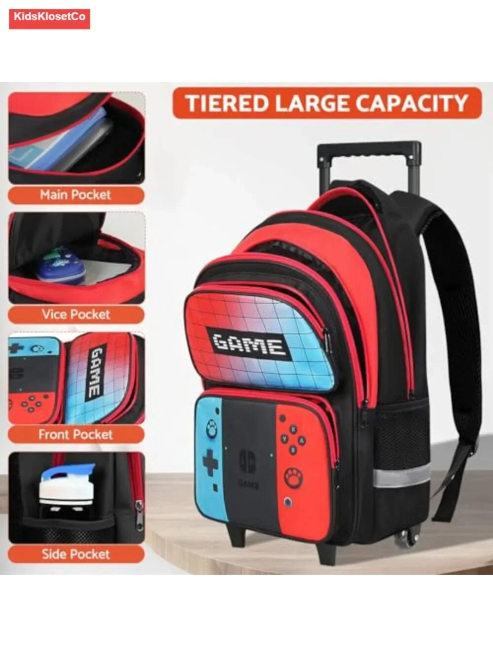 Kids Rolling Backpack with Wheels - Wheeled Bookbag for School Travel,